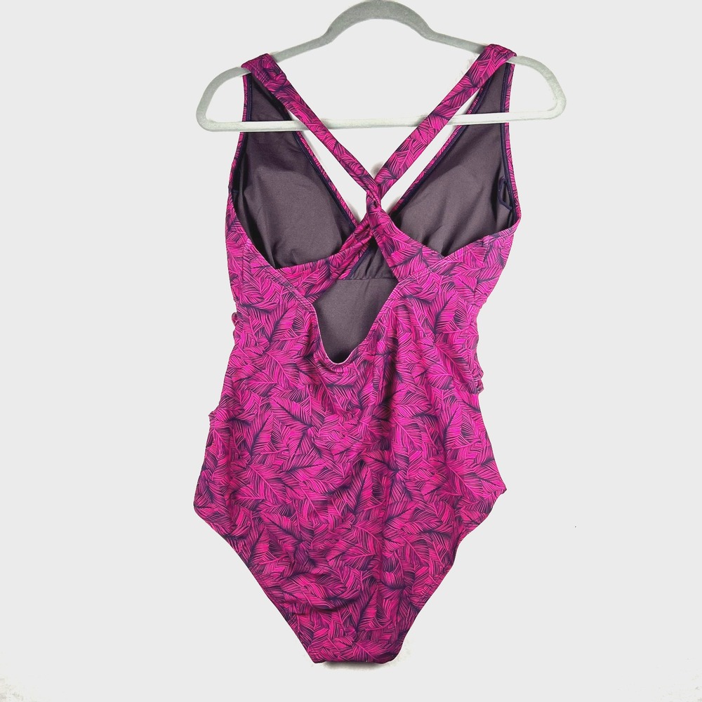 EDDIE BAUER Pink Navy One Piece Swimsuit Women's Size L Criss Cross Back - Picture 3 of 6